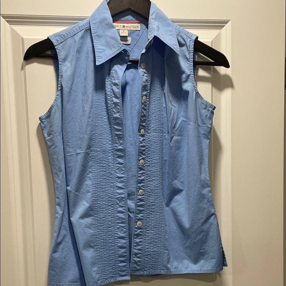 Tommy Hilfiger Blue Sleeveless Button-Down Shirt